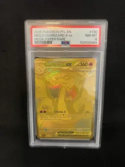 PSA 8 MINT Pokemon Mega Charizard X ex Gold 130/094 Phantasmal Flames (English) - Image 1