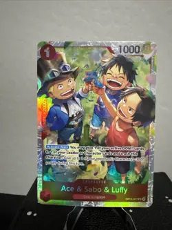 Namco Ace & Sabo & Luffy OP13-007 Carrying On His Will Foil Super Rare 1000 - Image 1