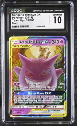 CGC 10 GEM MINT Gengar & Mimikyu GX 2019 Team Up 53/181 Holo Pokemon Card - Image 1