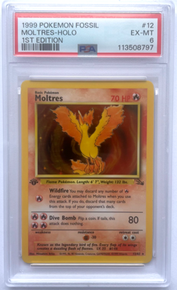 Vintage 1999 Moltres #12 PSA 6 – 1st Edition Fossil WotC Holo Rare Pokemon Card - Image 1