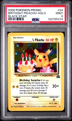 2000 POKEMON PROMO BLACK STAR #24 BIRTHDAY PIKACHU-HOLO PSA 9 - Image 1