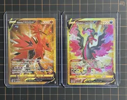 Set of 2 Gold SecretRare Pokemon TCG Galarian Moltres and Zapdos Brilliant Stars - Image 1