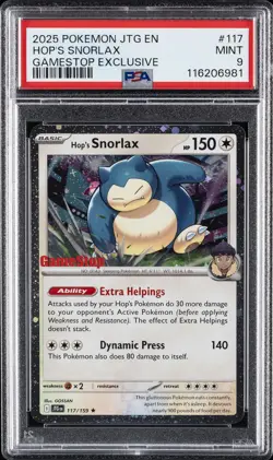 2025 POKEMON JTG EN-JOURNEY TOGETHER GAMESTOP EXCLUSIVE #117 HOP'S SNORLAX PSA 9 - Image 1