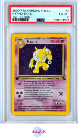 HYPNO-HOLO 1ST EDITION POKEMON GERMAN FOSSIL 2000 8 PSA 6 - Image 1