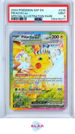 PIKACHU EX SPECI4L ILL RARE POKEMON SSP EN-SURGING SPARKS 2024 238 PSA 9 - Image 1