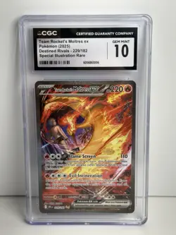 2025 Pokemon Destined Rivals Team Rocket’s Moltres ex 229/182 CGC Gem Mint 10 - Image 1
