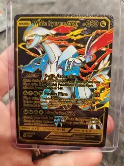 Pokemon Black Foil Fan Art White Kyurem GX Textured Collector Card - Image 1
