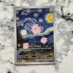 Pokemon Clefairy Starry Night Van Gogh Beautiful Moon ACG Star Trading Card Fan - Image 1