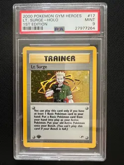 Pokemon Lt. Surge 017/132 Gym Heroes Holo 1st Edition PSA 9 - Image 1