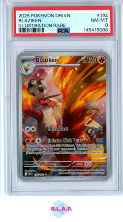 BLAZIKEN ILLUSTRATION RARE POKEMON DRI EN-DESTINED RIVALS 2025 192 PSA 8 - Image 1