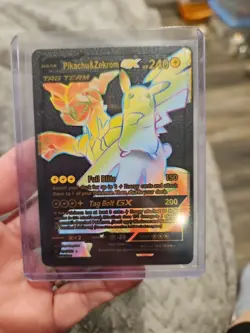 Pikachu & Zekrom GX Tag Team Black Foil Fan Art Vinyl Pokemon Collector - Image 1