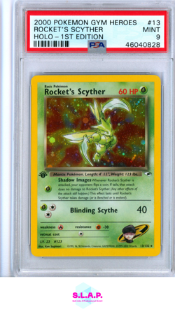 ROCKET'S SCYTHER POKEMON 13 2000 GYM HEROES HOLO ENGLISH PSA 9 - Image 1