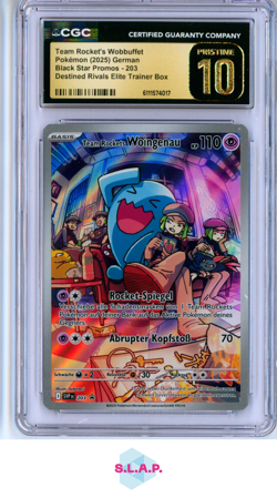 TEAM ROCKET'S WOBBUFFET BLCK STR PRM SVP DE DSTNED RIVALS ETB 203 POKEMON CGC 10 - Image 1