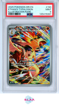 ETHAN'S TYPHLOSION ILL RARE POKEMON DRI EN-DESTINED RIVALS 2025 190 PSA 9 - Image 1