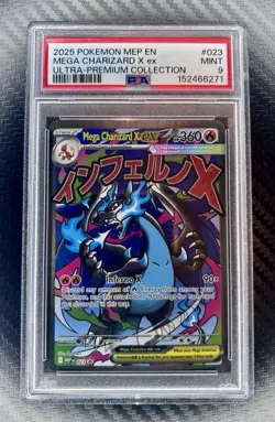 2025 POKEMON MEP EN-ME BLACK STAR PROMO #023 MEGA CHARIZARD X EX PSA 9 - Image 1