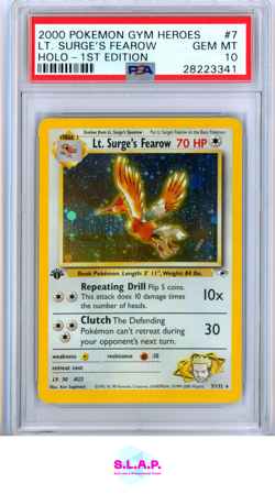 LT. SURGE'S FEAROW POKEMON 7 2000 GYM HEROES HOLO ENGLISH PSA 10 - Image 1