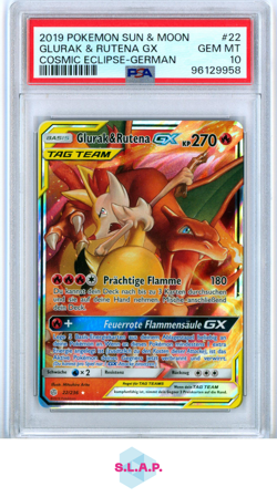 GLURAK & RUTENA POKEMON 22/236 2019 COSMIC ECLIPSE FULL ART GERMAN PSA 10 - Image 1