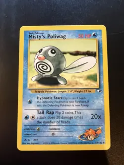 Misty’s Poliwag 87/132 Gym Heroes Unlimited 2000 Pokemon Card Common NM - Image 1