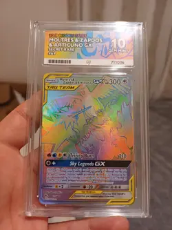 Pokemon TCG Moltres Zapdos Articuno GX 69/68 Hidden Fates Rainbow Ace 10 Perfect - Image 1
