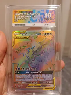 Pokemon TCG Moltres Zapdos Articuno GX 69/68 Hidden Fates Rainbow Ace 10 Perfect - Image 2