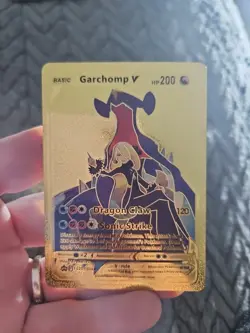 Garchomp V Gold Foil Fan Art Vinyl Textured Collector Pokemon Card Sonic Strike - Image 1