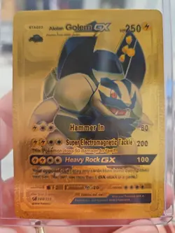 Alolan Golem GX Gold Foil Fan Art Textured Collector Pokemon Card 102/111 HP250 - Image 1