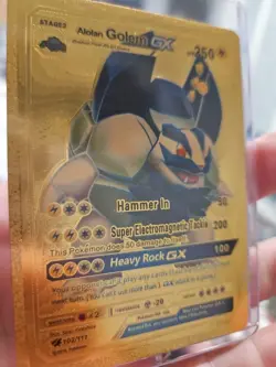 Alolan Golem GX Gold Foil Fan Art Textured Collector Pokemon Card 102/111 HP250 - Image 4