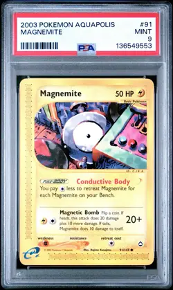 PSA 9 MINT Magnemite 91/147 Aquapolis 2003 Pokemon Card Non Holo WOTC POP 34 - Image 1