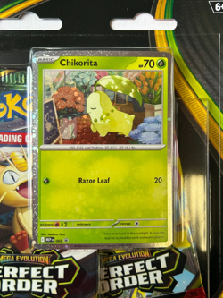 Pokemon TCG ME03 Perfect Order Chikorita 3-Pack Blister Sealed OVP English Card7 - Image 3