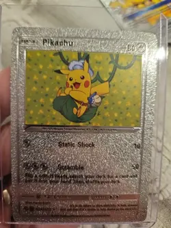 Pikachu Silver Fan Art Vinyl Collector Pokemon Card Static Shock 074/073 - Image 1