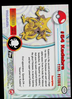 Pokemon Card - Topps TV Animation Edition Kadabra 64 Foil Black Logo Rays - Image 2