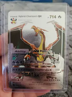 Hybrid Charizard GX Silver Vinyl Foil Fan Art Collector Pokemon Card 127/255 - Image 1