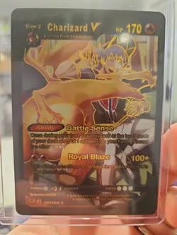 Pokemon Charizard V Black Foil Fan Art Vinyl Textured Collector Display Card - Image 1