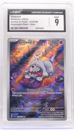 Greavard. 214/198 Illustration Rare holo, Scarlet & Violet Pokemon CGC MINT 9 - Image 1