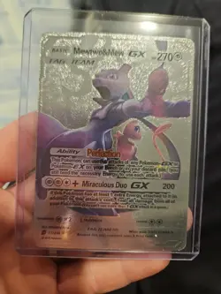 Mewtwo & Mew GX Premium Silver Foil Fan Art Vinyl Collector Pokemon 71/236 - Image 1