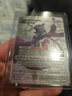Mewtwo & Mew GX Premium Silver Foil Fan Art Vinyl Collector Pokemon 71/236 - Image 2