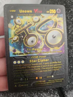 Unown VStar Black Foil Fan Art Textured Collector Pokemon Card 066/195... - Image 4