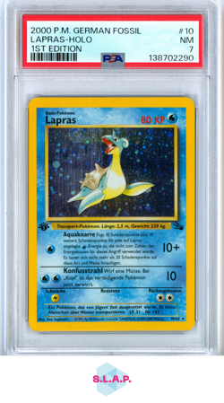 LAPRAS-HOLO 1ST EDITION POKEMON GERMAN FOSSIL 2000 10 PSA 7 - Image 1