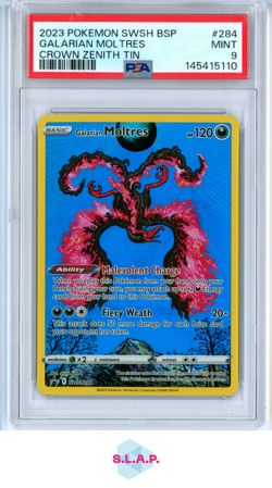 GALARIAN MOLTRES CROWN ZENITH TIN POKEMON SWSH BLACK STAR PROMO 2023 284 PSA 9 - Image 1