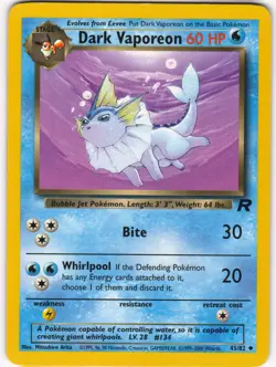 Dark Vaporeon 45/82 Unlimited UC Team Rocket LP Pokemon - Image 1