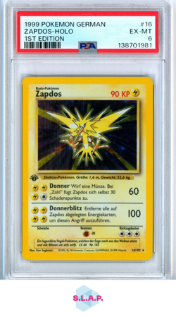 ZAPDOS-HOLO 1ST EDITION POKEMON GERMAN 1999 16 PSA 6 - Image 1