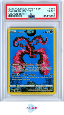 GALARIAN MOLTRES CROWN ZENITH TIN POKEMON SWSH BLACK STAR PROMO 2023 284 PSA 6 - Image 1