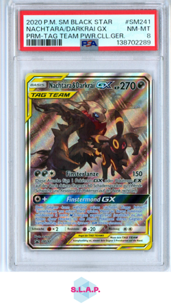 NACHTARA/DARKRAI GX PRM-TAG TEAM PWR.CL.GER.POKEMON SM BLCK STR 2020 SM241 PSA 8 - Image 1