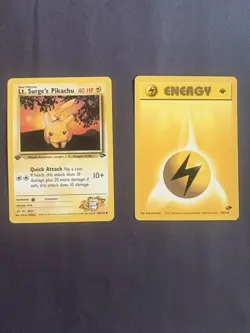 Pokemon TCG Gym Challenge 1st Edition Lt. Surge's Pikachu & Lightning Energy LP - Image 1