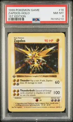 Zapdos 1999 Pokemon Base Set 1st Edition PSA 8 #16 - Image 1