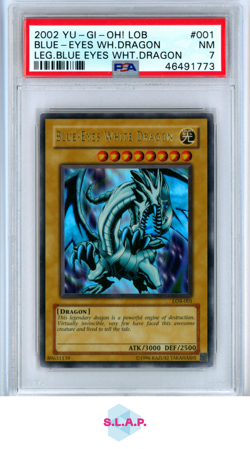 BLUE-EYES WHITE DRGN.LEG.BLUE EYES WHT.DRAGON YU-GI-OH! LOB- 2002 001 PSA 7 - Image 1