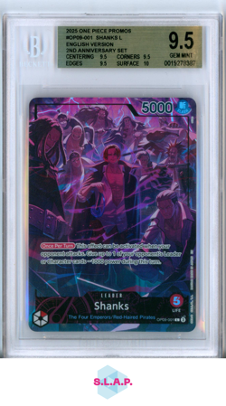 SHANKS LEADER BANDAI ONE PIECE OP09-001 2025 2ND ANN.SET GEM MINT EN BECKETT 9.5 - Image 1