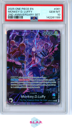 MONKEY D. LUFFY ONE PIECE ENGLISH VERSION 2ND ANNIVERSARY SET 2025 061 PSA 10 - Image 1