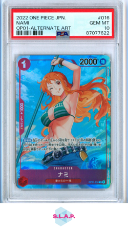 NAMI ALTERNATE ART ONE PIECE JAPANESE OP01-ROMANCE DAWN 2022 016 PSA 10 - Image 1