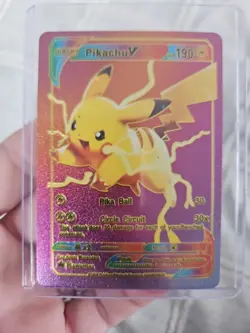 Pikachu V Rainbow Foil Fan Art Textured Collector Card Pika Ball - Image 1